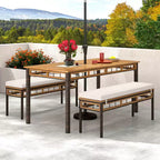 Costway 3 PCS Acacia Wood Patio Dining Set with 1.97 Umbrella Hole & Cushions for Garden Mix Brown