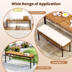 Costway 3 PCS Acacia Wood Patio Dining Set with 1.97 Umbrella Hole & Cushions for Garden Mix Brown