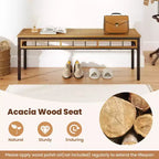 Costway 3 PCS Acacia Wood Patio Dining Set with 1.97 Umbrella Hole & Cushions for Garden Mix Brown
