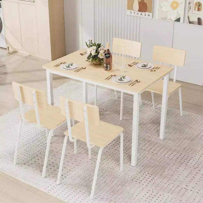 Ensemble de salle à manger pour 4 personnes, table et chaises de cuisine 5 pièces, ensemble de salle à manger rectangulaire avec 4 chaises, ensemble de table de cuisine peu encombrant