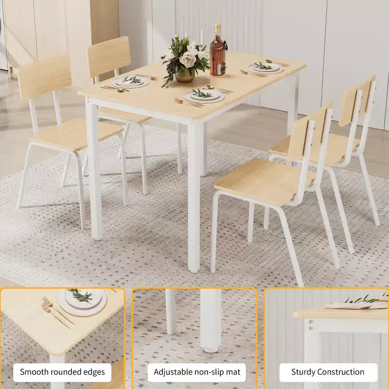 Ensemble de salle à manger pour 4 personnes, table et chaises de cuisine 5 pièces, ensemble de salle à manger rectangulaire avec 4 chaises, ensemble de table de cuisine peu encombrant