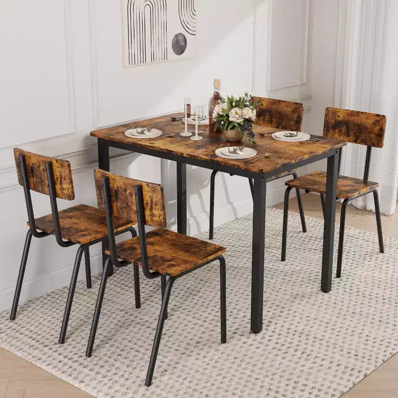 Ensemble de salle à manger pour 4 personnes, table et chaises de cuisine 5 pièces, ensemble de salle à manger rectangulaire avec 4 chaises, ensemble de table de cuisine peu encombrant