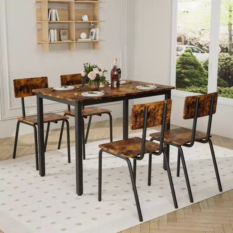 Ensemble de salle à manger pour 4 personnes, table et chaises de cuisine 5 pièces, ensemble de salle à manger rectangulaire avec 4 chaises, ensemble de table de cuisine peu encombrant