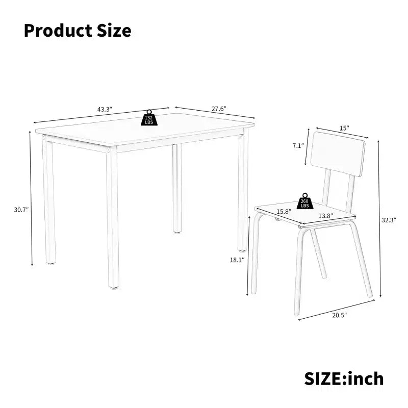 Ensemble de salle à manger pour 4 personnes, table et chaises de cuisine 5 pièces, ensemble de salle à manger rectangulaire avec 4 chaises, ensemble de table de cuisine peu encombrant
