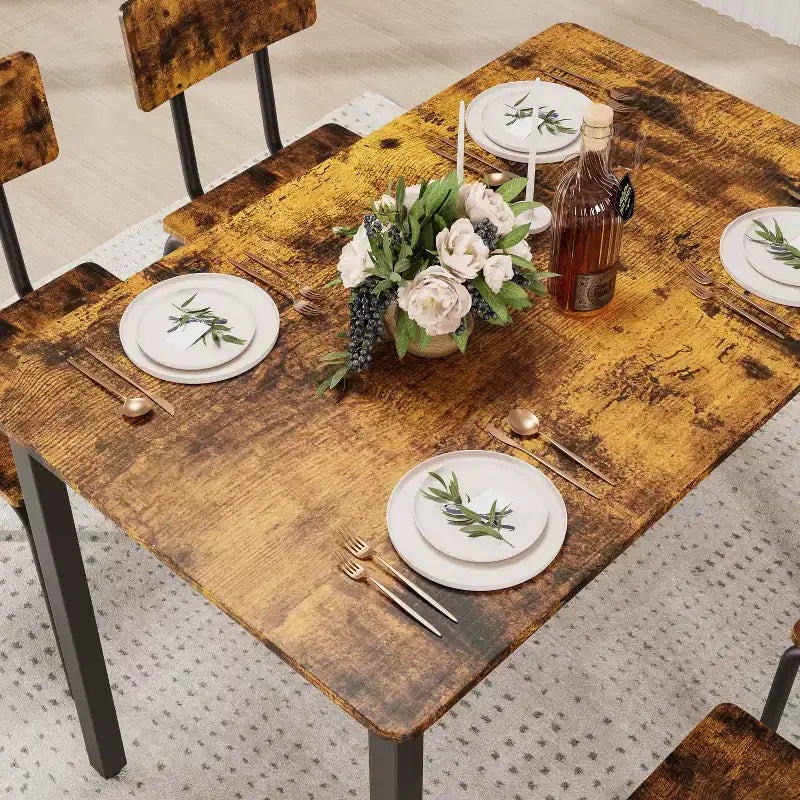 Ensemble de salle à manger pour 4 personnes, table et chaises de cuisine 5 pièces, ensemble de salle à manger rectangulaire avec 4 chaises, ensemble de table de cuisine peu encombrant
