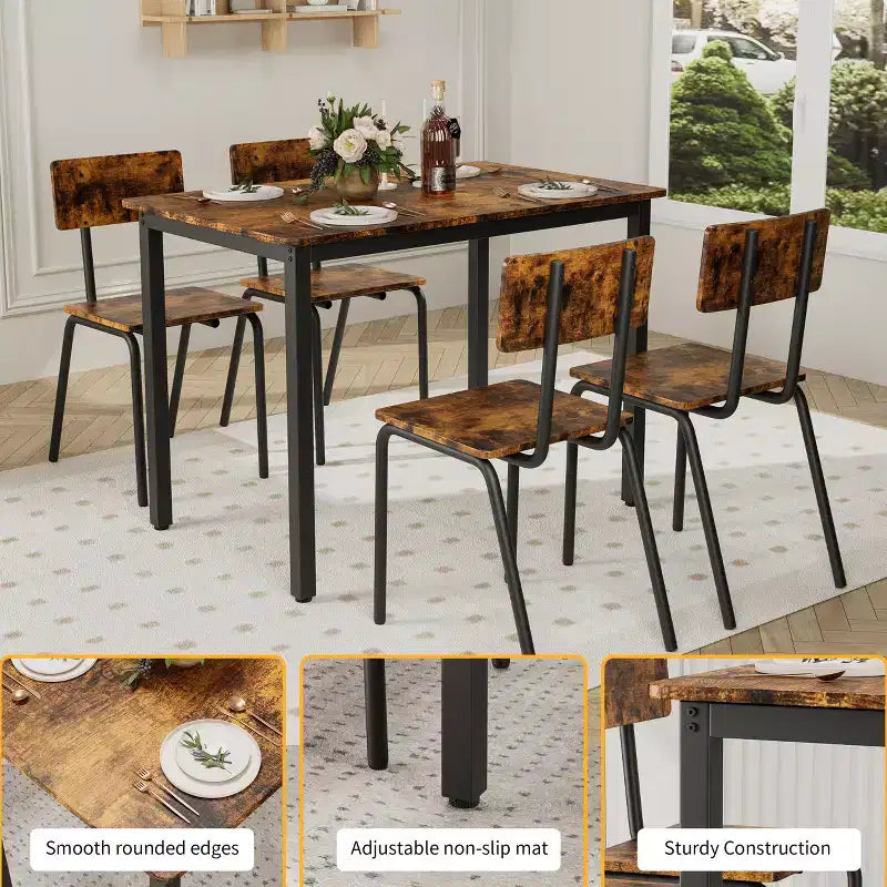 Ensemble de salle à manger pour 4 personnes, table et chaises de cuisine 5 pièces, ensemble de salle à manger rectangulaire avec 4 chaises, ensemble de table de cuisine peu encombrant