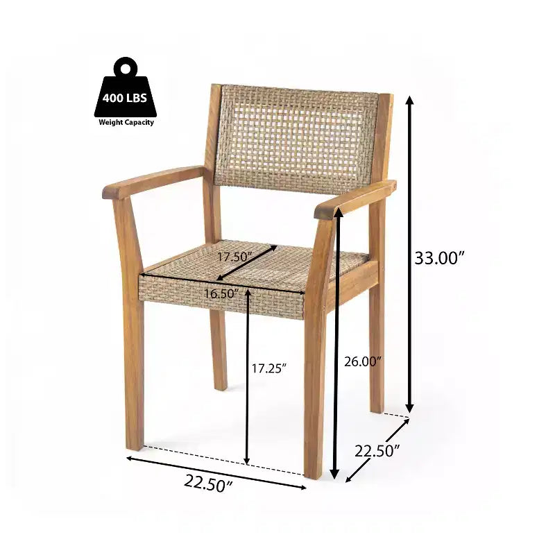 7PCS Outdoor Dining Set Patio Furniture Set with 6 Wicker Chairs & 1 Teak-Finish Dining Table, Acacia Wood Tabletop - ModernLuxe