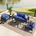 Blue 4-Piece Aluminum Patio Set C Outdoor Sectional Sofa with Coffee Table & Cushions