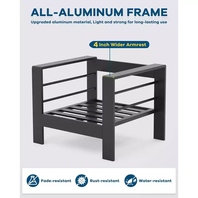 Ensemble de patio en aluminium 4 pièces bleu C avec canapé sectionnel d'extérieur, table basse et coussins