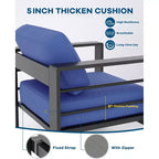 Ensemble de patio en aluminium 4 pièces bleu C avec canapé sectionnel d'extérieur, table basse et coussins