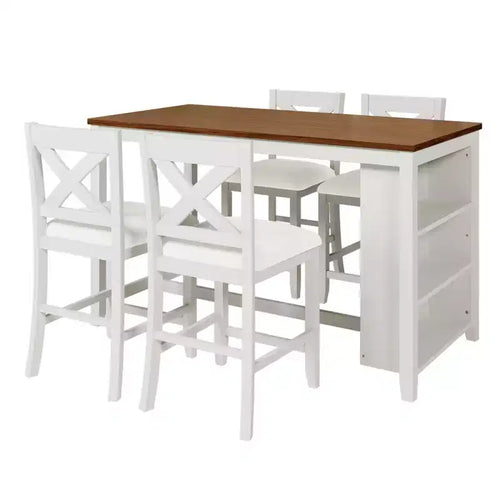 Ensemble de salle à manger 5 pièces hauteur comptoir, ensemble de table de bar en bois rustique de style ferme avec 4 chaises rembourrées, ensemble table et chaises pour la cuisine