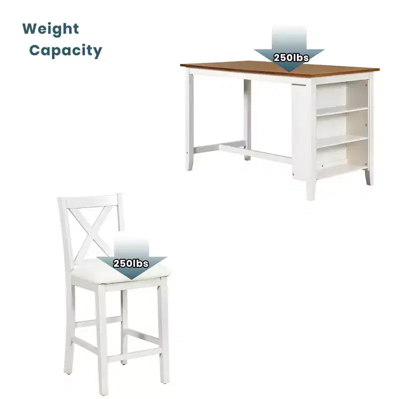 Ensemble de salle à manger 5 pièces hauteur comptoir, ensemble de table de bar en bois rustique de style ferme avec 4 chaises rembourrées, ensemble table et chaises pour la cuisine