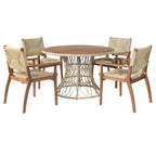 Christopher Knight Home Nan Farmhouse 5 Piece Outdoor Acacia Wood Dining Set with 4 Wicker Armchairs