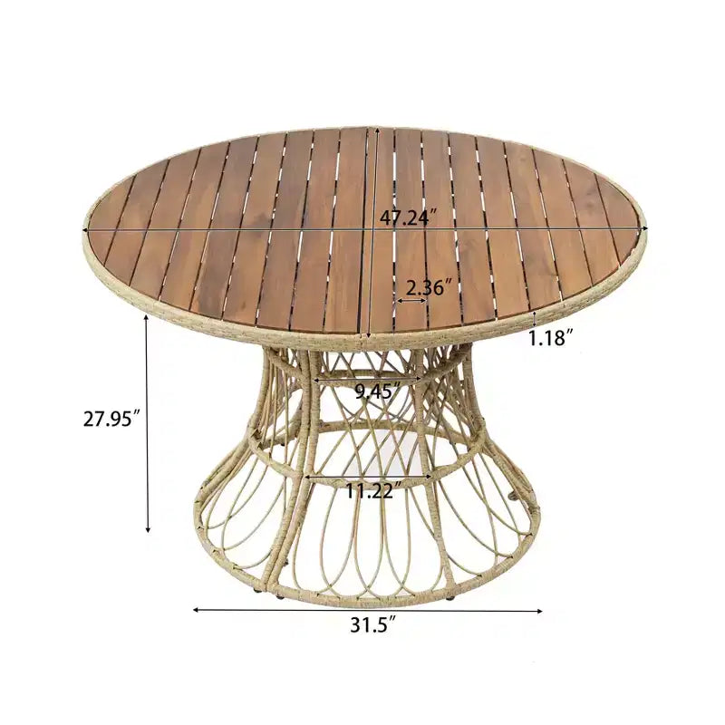 Christopher Knight Home Nan Farmhouse 5 Piece Outdoor Acacia Wood Dining Set with 4 Wicker Armchairs