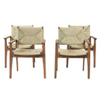 Christopher Knight Home Nan Farmhouse 5 Piece Outdoor Acacia Wood Dining Set with 4 Wicker Armchairs