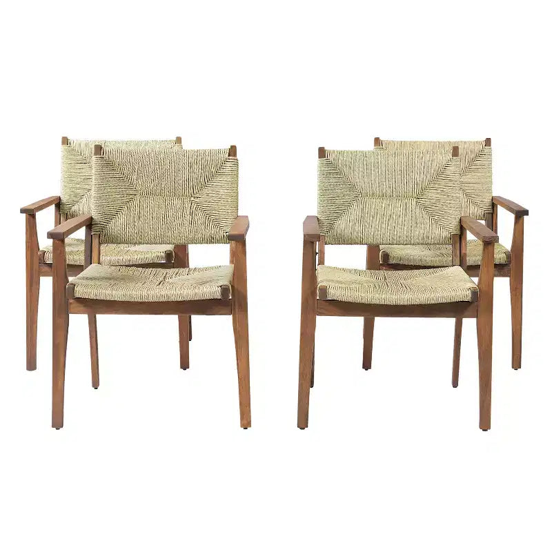 Christopher Knight Home Nan Farmhouse 5 Piece Outdoor Acacia Wood Dining Set with 4 Wicker Armchairs