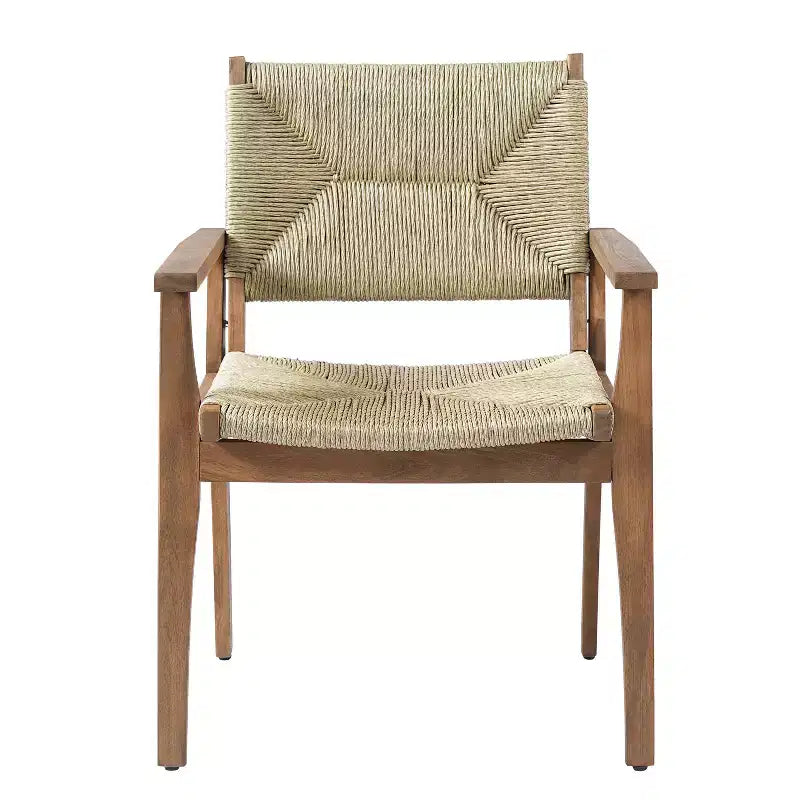 Christopher Knight Home Nan Farmhouse 5 Piece Outdoor Acacia Wood Dining Set with 4 Wicker Armchairs
