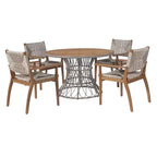 Christopher Knight Home Nan Farmhouse 5 Piece Outdoor Acacia Wood Dining Set with 4 Wicker Armchairs