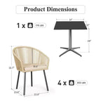 Captiva Designs 5pc Patio Dining Table with X-Shaped Legs & Woven Pull Cord Back with Seat Cushion