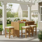 GDFStudio Mason Ensemble de 5 pièces de table de bar moderne en bois d'acacia avec 4 tabourets coussinés pour terrasse