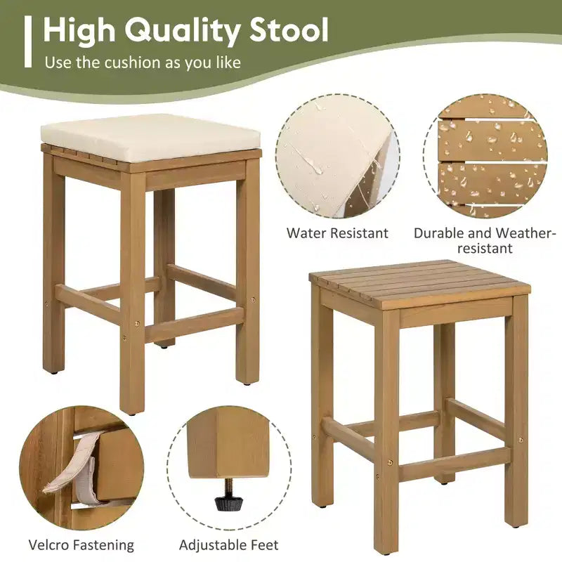 GDFStudio Mason Ensemble de 5 pièces de table de bar moderne en bois d'acacia avec 4 tabourets coussinés pour terrasse