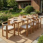 Ensemble de salle à manger d'extérieur rustique 9 pièces Dione Christopher Knight Home en bois d'acacia avec plateau à lattes et coussins