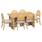 7-Piece Farmhouse Dining Table Set for 6-59.8 Rectangular Dining Table with Distressed and 6 Rattan Chairs, Rustic Kitchen Furniture
