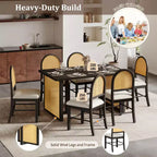 7-Piece Farmhouse Dining Table Set for 6-59.8 Rectangular Dining Table with Distressed and 6 Rattan Chairs, Rustic Kitchen Furniture