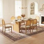 7-Piece Farmhouse Dining Table Set for 6-59.8 Rectangular Dining Table with Distressed and 6 Rattan Chairs, Rustic Kitchen Furniture