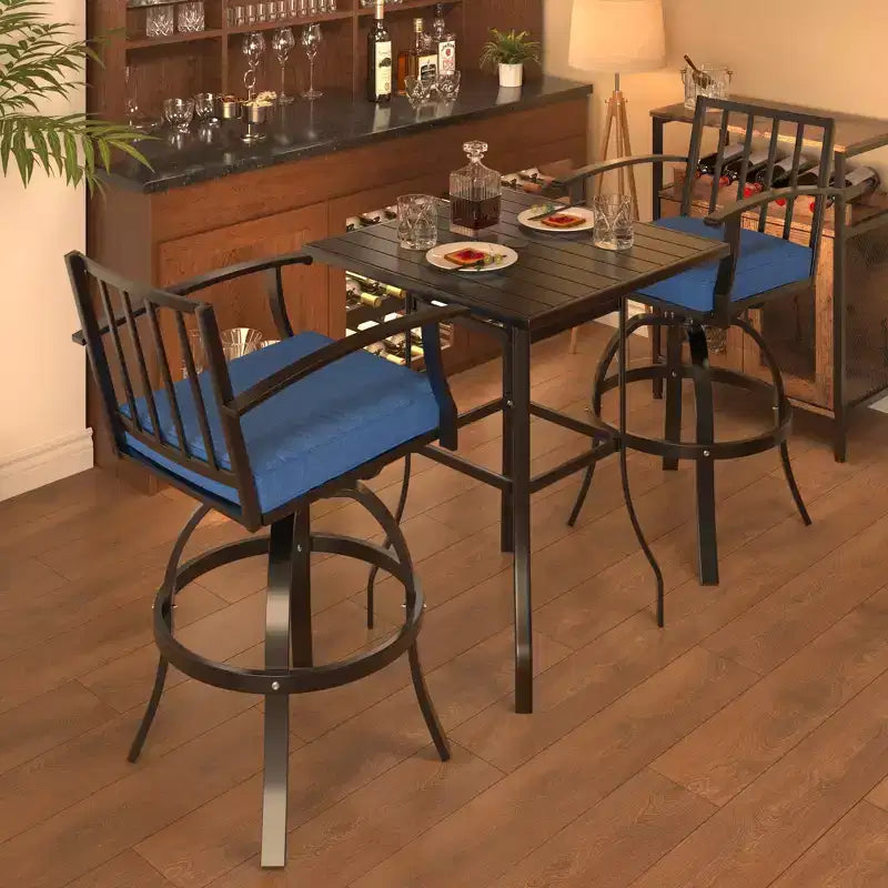 ALAULM 3PCS Patio Bar Set, Patio Table Set w/2 High Barstools&1 Bar table, for Kitchen, Lawn, Patio