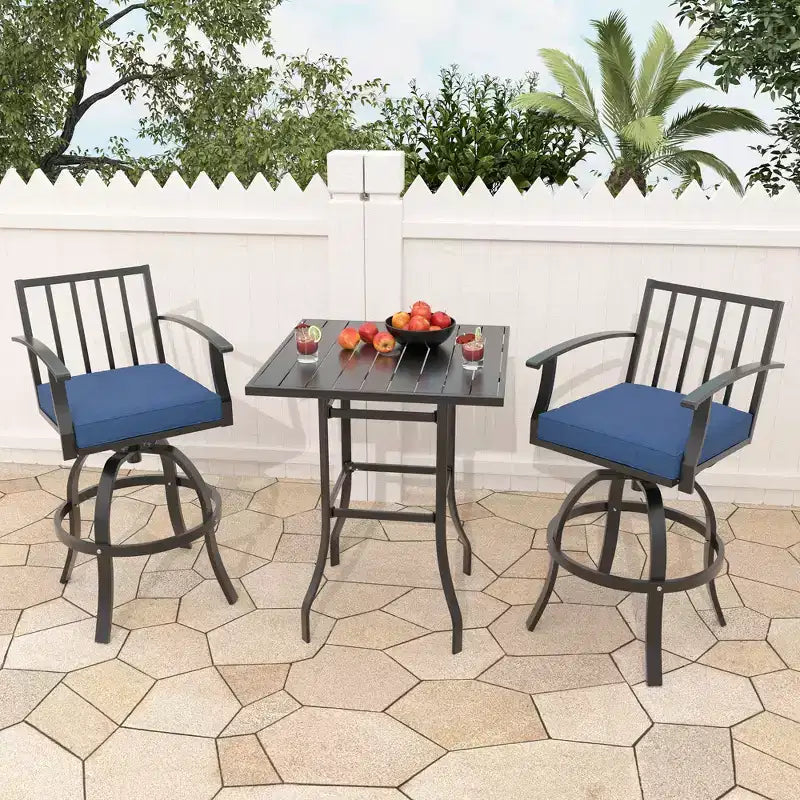 ALAULM 3PCS Patio Bar Set, Patio Table Set w/2 High Barstools&1 Bar table, for Kitchen, Lawn, Patio