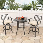 ALAULM 3PCS Patio Bar Set, Patio Table Set w/2 High Barstools&1 Bar table, for Kitchen, Lawn, Patio
