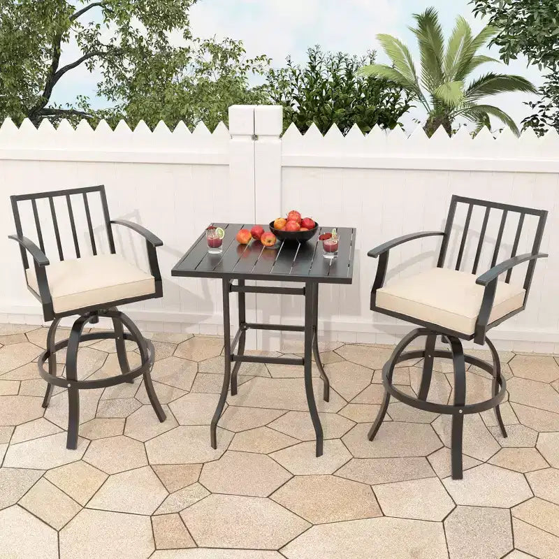 ALAULM 3PCS Patio Bar Set, Patio Table Set w/2 High Barstools&1 Bar table, for Kitchen, Lawn, Patio