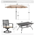 Captiva Designs 8pc Outdoor Rectangular Steel Dining Table & Black Steel Chairs & Market Umbrella