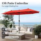 Captiva Designs 8pc Outdoor Rectangular Steel Dining Table & Black Steel Chairs & Market Umbrella