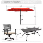 Captiva Designs 8pc Outdoor Rectangular Steel Dining Table & Black Steel Chairs & Market Umbrella