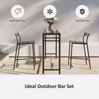 LAUSAINT HOME Ensemble de bar d'extérieur 3 pièces avec table et chaises de bar de patio Dossier ergonomique