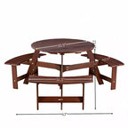 Whisen Outdoor 8 Person Round Picnic Table, Outside Table and Bench Set, Patio Dining Sets with 4 Built-in Benches, Umbrella Hole