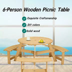 Whisen Outdoor 8 Person Round Picnic Table, Outside Table and Bench Set, Patio Dining Sets with 4 Built-in Benches, Umbrella Hole