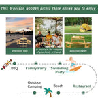 Whisen Outdoor 8 Person Round Picnic Table, Outside Table and Bench Set, Patio Dining Sets with 4 Built-in Benches, Umbrella Hole