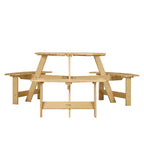 Whisen Outdoor 8 Person Round Picnic Table, Outside Table and Bench Set, Patio Dining Sets with 4 Built-in Benches, Umbrella Hole