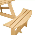 Whisen Outdoor 8 Person Round Picnic Table, Outside Table and Bench Set, Patio Dining Sets with 4 Built-in Benches, Umbrella Hole