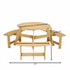 Whisen Outdoor 8 Person Round Picnic Table, Outside Table and Bench Set, Patio Dining Sets with 4 Built-in Benches, Umbrella Hole