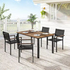 Ensemble repas extérieur Outsunny pour 4 personnes, table de jardin rectangulaire en bois d'acacia de 150 cm et chaises empilables de 160 kg, salon de jardin pour patio, arrière-cour, terrasse, teck