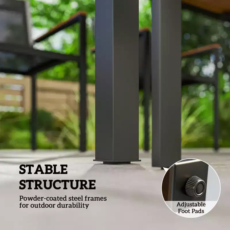 Ensemble repas extérieur Outsunny pour 4 personnes, table de jardin rectangulaire en bois d'acacia de 150 cm et chaises empilables de 160 kg, salon de jardin pour patio, arrière-cour, terrasse, teck