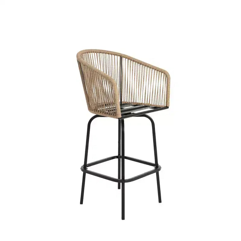 Tabourets de bar de patio Whisen, 2 pièces, avec accoudoirs et dossier, tabourets de bar en osier pour jardin et cour arrière