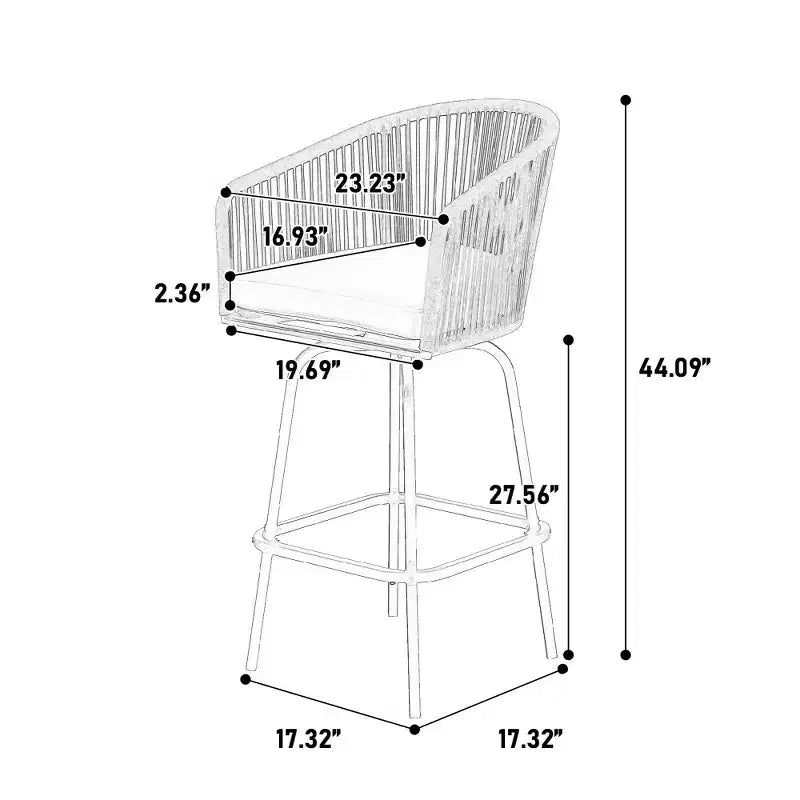 Tabourets de bar de patio Whisen, 2 pièces, avec accoudoirs et dossier, tabourets de bar en osier pour jardin et cour arrière