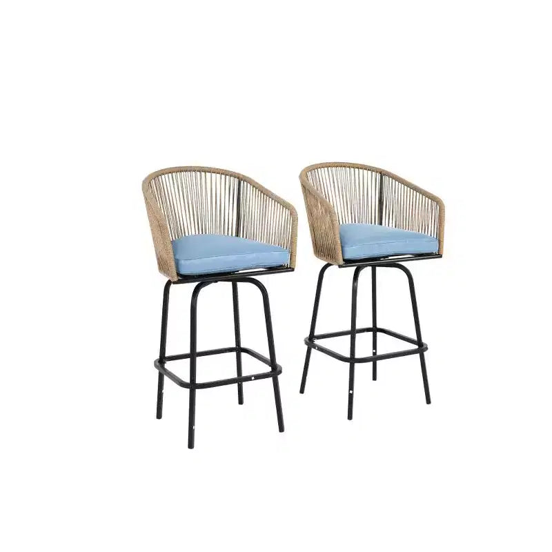 Tabourets de bar de patio Whisen, 2 pièces, avec accoudoirs et dossier, tabourets de bar en osier pour jardin et cour arrière