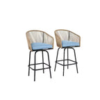 Tabourets de bar de patio Whisen, 2 pièces, avec accoudoirs et dossier, tabourets de bar en osier pour jardin et cour arrière