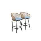 Tabourets de bar de patio Whisen, 2 pièces, avec accoudoirs et dossier, tabourets de bar en osier pour jardin et cour arrière